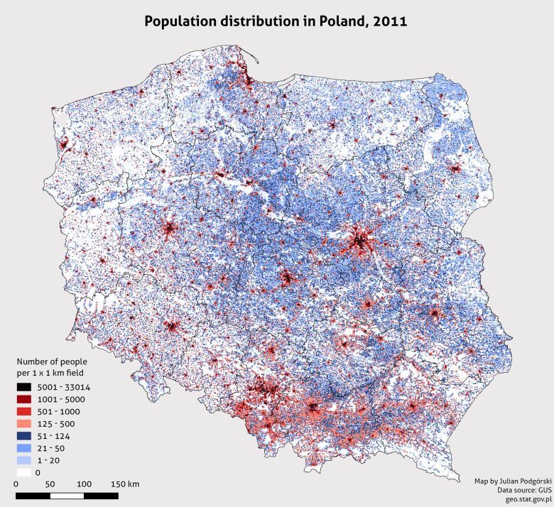Gęstość zaludnienia Polski, 2011