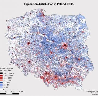 Gęstość zaludnienia Polski, 2011