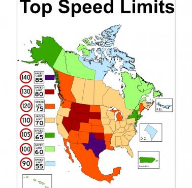 Ograniczenia prędkości w poszczególnych stanach USA