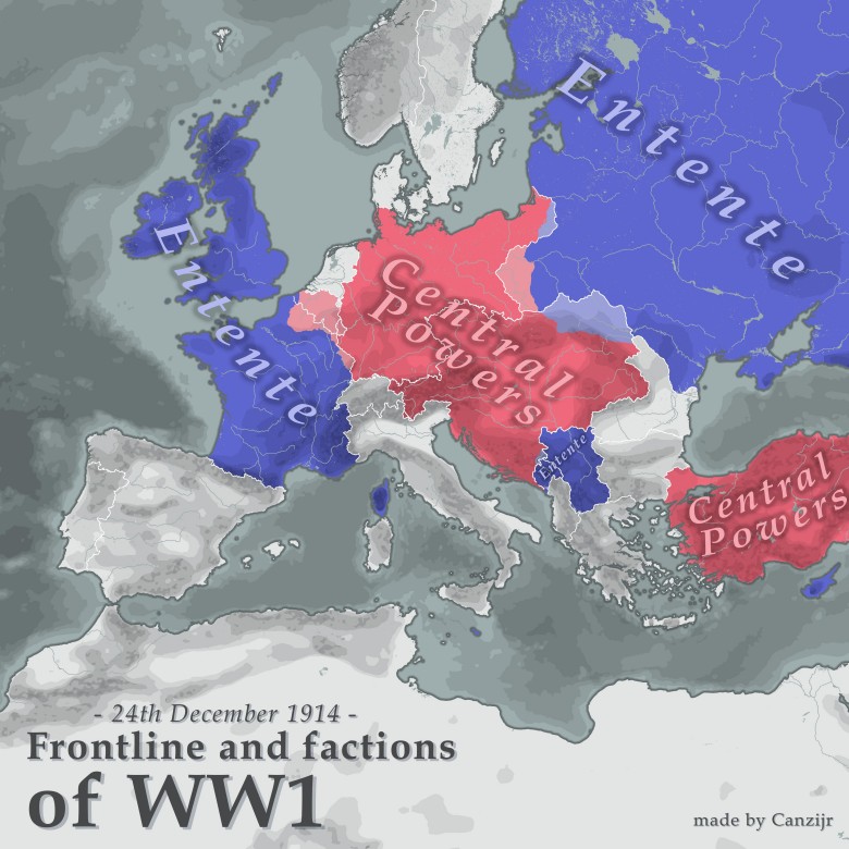 Linie frontu pierwszej wojny światowej w Boże Narodzenie 1914 r.