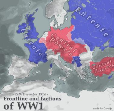 Linie frontu pierwszej wojny światowej w Boże Narodzenie 1914 r.