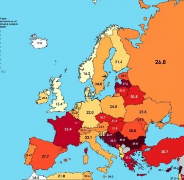 Konsumpcja tytoniu (osoby +15) w Europie, 2020