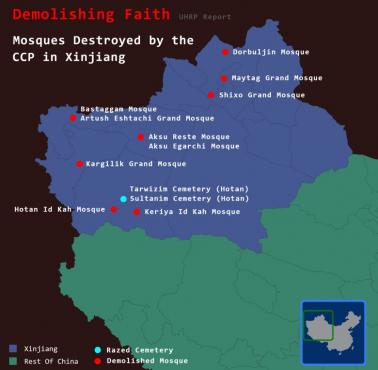 W reakcji na działalność terrorystyczną i antypaństwową Chińczycy zniszczyli  niektóre meczety i islamskie cmentarze w Sniciangu