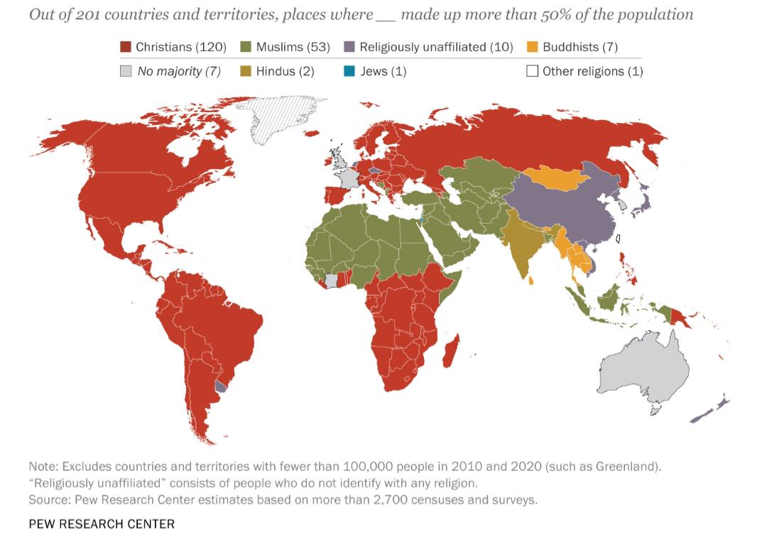 Największa religia według kraju, 2010, PEW