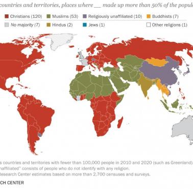 Największa religia według kraju, 2010, PEW