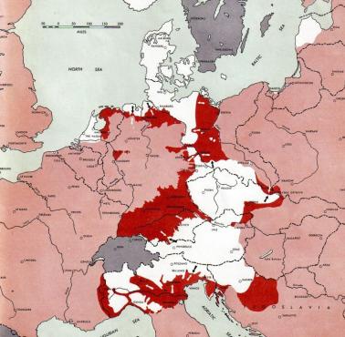 Tereny pod niemiecką kontrolą siedem dni przed końcem II wojny, 1 maja 1945