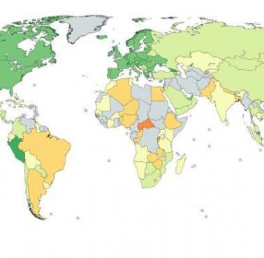 Średnie cła na świecie liczone według średniej ważonej handlu, dane Światowa Organizacja Handlu