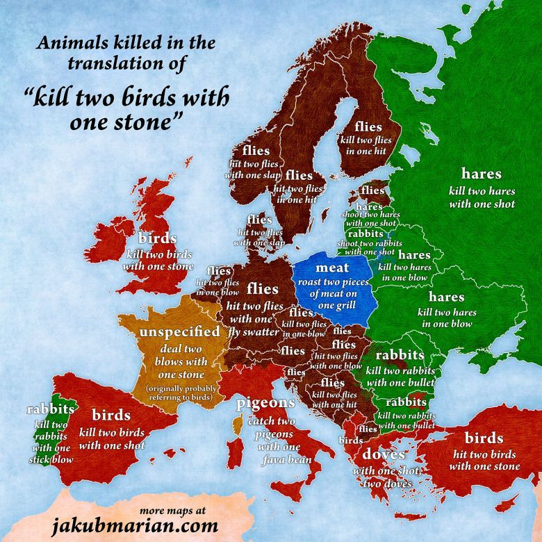 Różne wersje zwrotu upiec dwie pieczenie na jednym ogniu w Europie