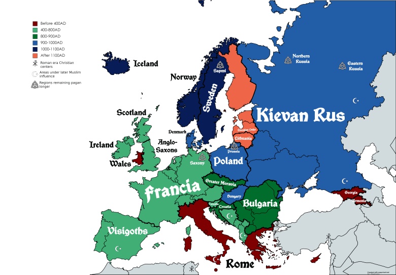 W jakich okresach dokonywała się chrystianizacja Europy