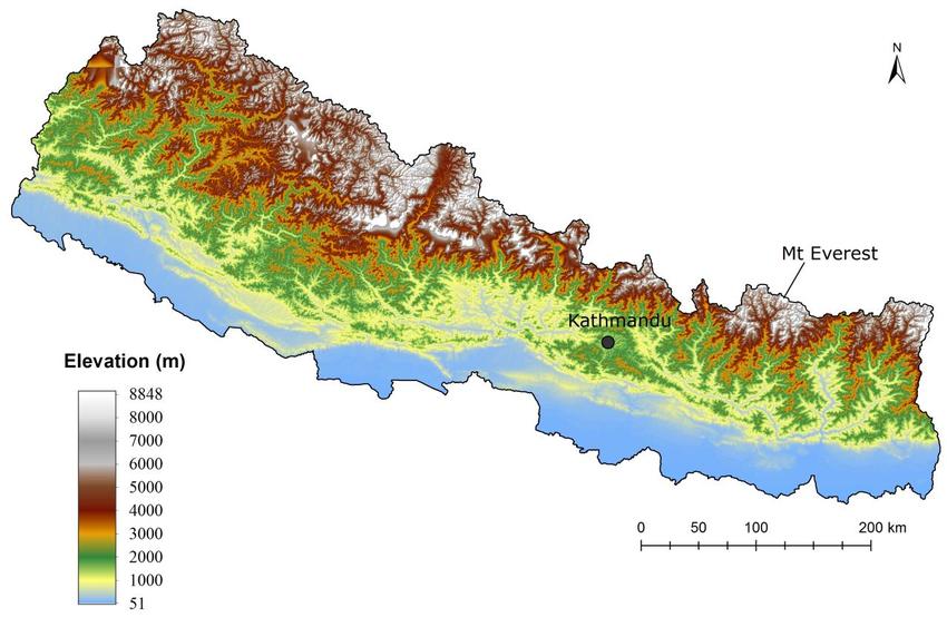 Reliefowa mapa Nepalu