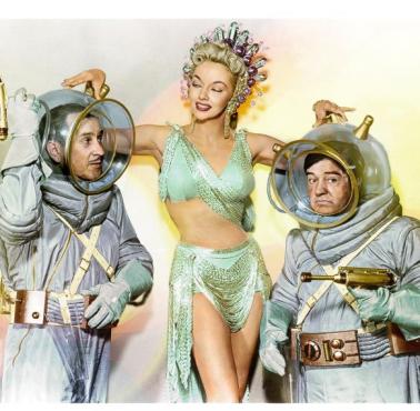 Pokolorowany współcześnie plakat amerykańskiej komedii z 1953 roku - "Abbott i Costello lecą na Marsa"