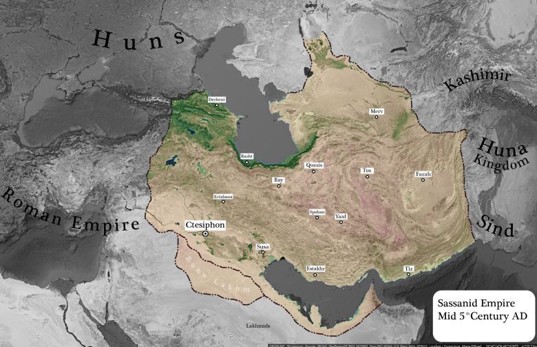Zasięg perskiego imperium Sasanidów, V wiek n.e.