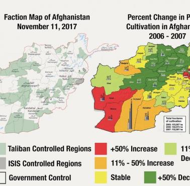 Regiony kontrolowane przez talibów w Afganistanie i produkcja narkotyków, dane 2017, 2006-2007