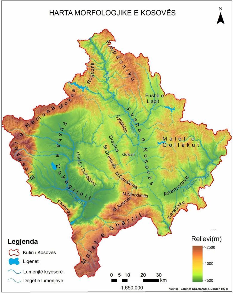 Reliefowa mapa Kosowa