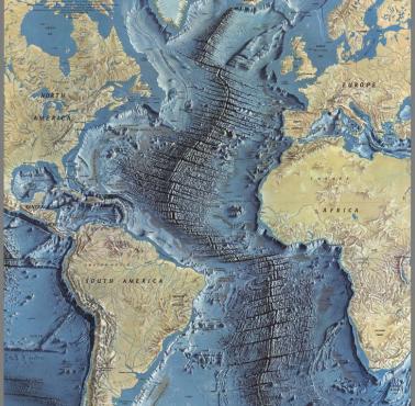Reliefowa mapa Oceanu Atlantyckiego autorstwa Heinricha Cezara Beranna, 1968