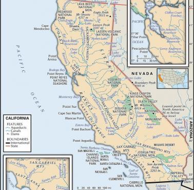 Mapa parków narodowych i pomników stanu Kalifornia