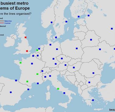 Oznaczenia linii metra (tylko nazwy, oznaczenia liczbowe, oznaczenia alfabetyczne) w Europie