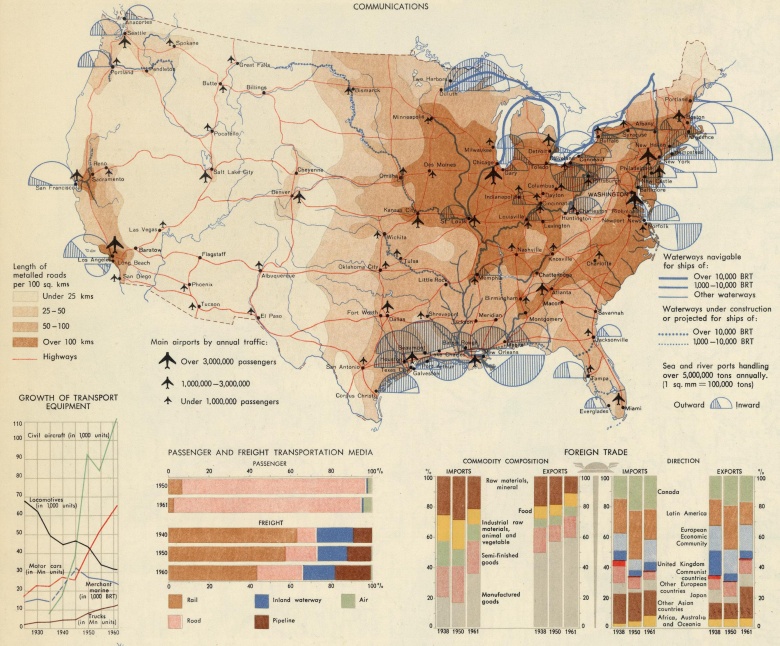 Lotniska, drogi brukowane, autostrady, porty ... USA, lata 60-te