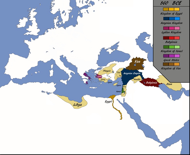 Mapa Europy i Bliskiego Wschodu - 860 r. p.n.e.