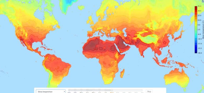 Całoroczne zmiany temperatury na świecie (animacja)