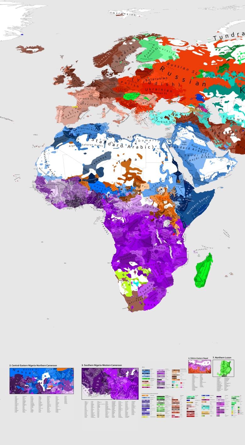 Lingwistyczna mapa świata - Europa i Afryka