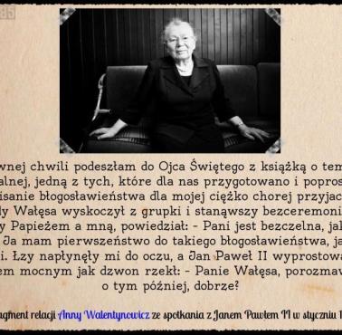 Legenda "Solidarności" Anna Walentynowicz o spotkaniu Jana Pawła II z L.Wałęsą