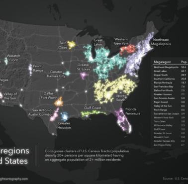 Megaregiony w USA, 2021