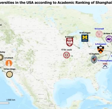 Top20 najlepszych uniwersytetów w USA według rankingu akademickiego Shanghai Ranking, 2024