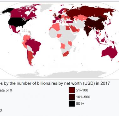 Kraje z największą liczbą miliarderów według wartości netto (USD) w 2017 r.