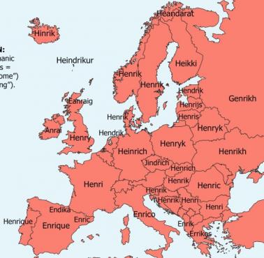 Imię "Henryk" w różnych europejskich językach