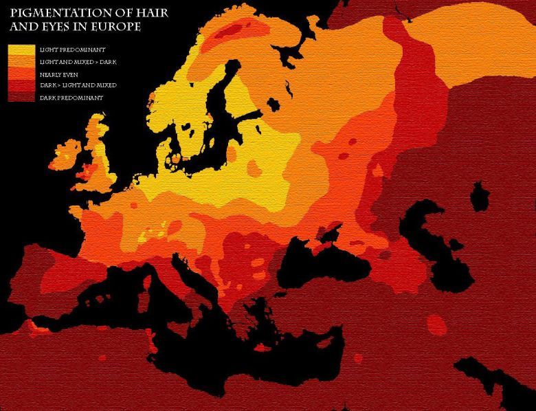 Mapa jasności koloru włosów i oczu w Europie
