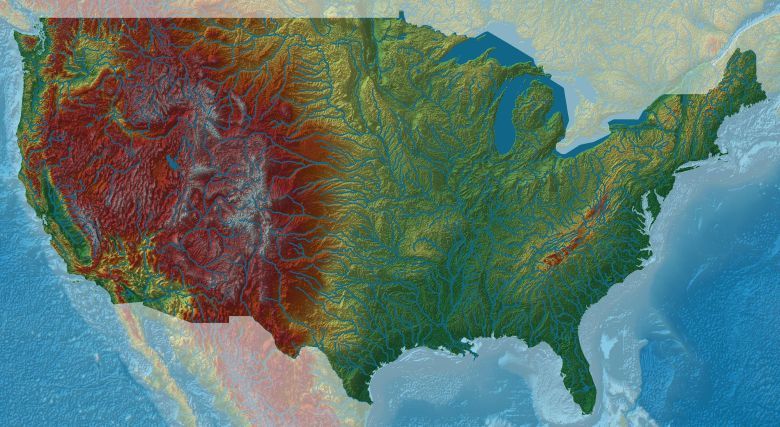 Hipsometryczna mapa USA