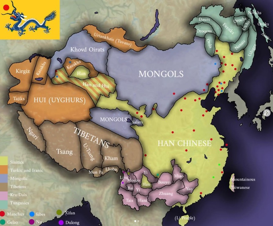 Mapa etniczna Chin w okresie wczesnej dynastii Qing