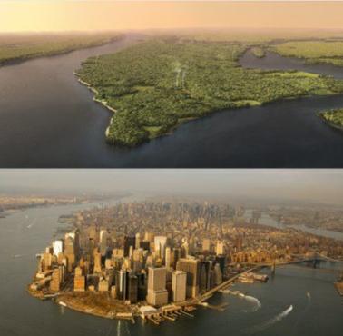 Wyspa Manhattan w 1609 i obecnie