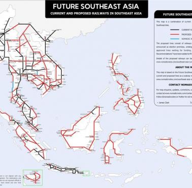 Bieżące i proponowane linie kolejowe Azji Południowo-Wschodniej, dane 2017