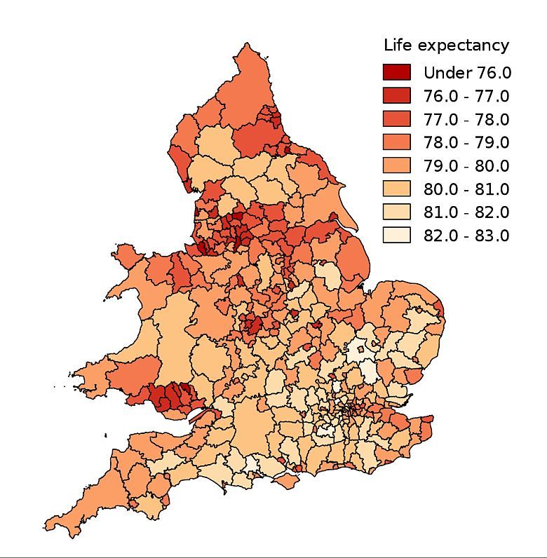Średnia długość życia w chwili urodzenia w Anglii i Walii w latach 2012-2014