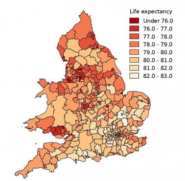 Średnia długość życia w chwili urodzenia w Anglii i Walii w latach 2012-2014