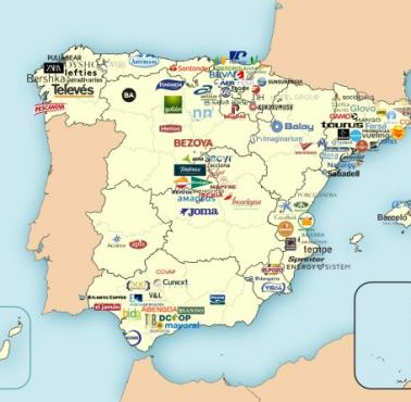 Główne hiszpańskie firmy i marki oraz lokalizacja centrali
