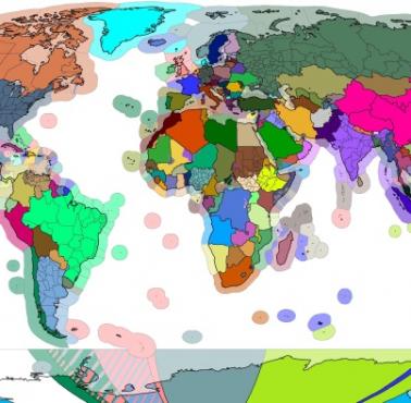 Mapa wód terytorialnych - wyłączna strefa ekonomiczna (EEZ - Exclusive Economic Zones) poszczególnych państw świata
