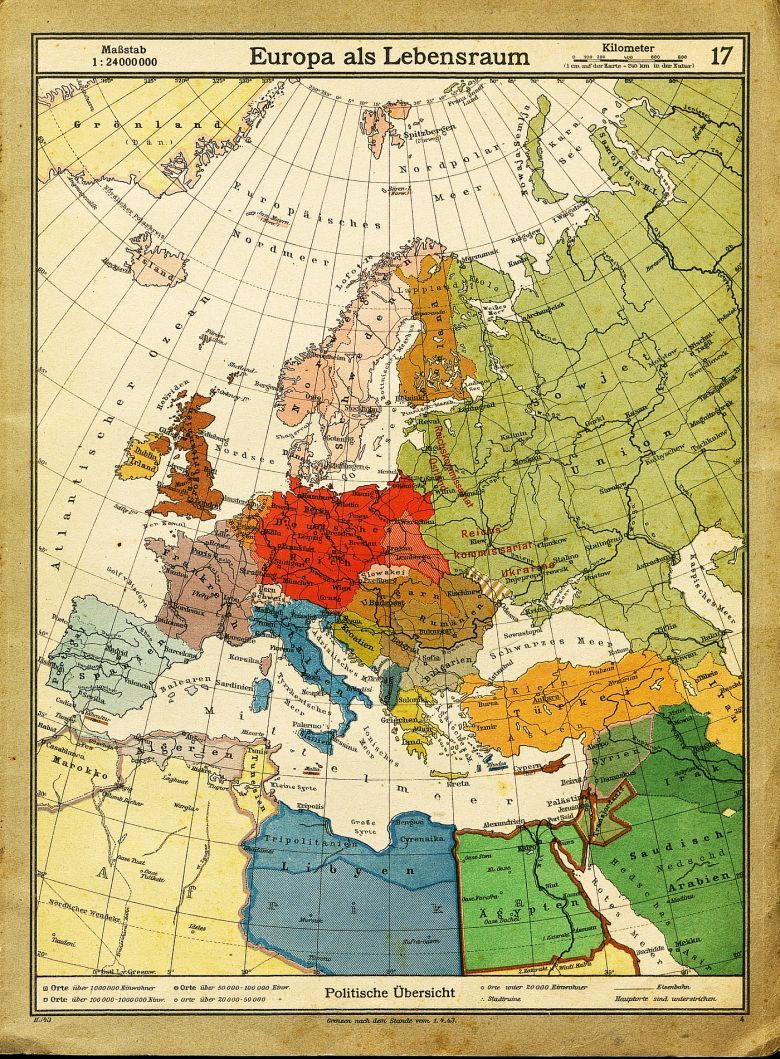 Mapa Europy wydana w Niemczech w 1943 roku