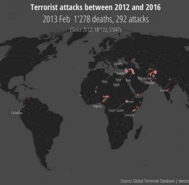 Akty terrorystyczne na świecie od 2012 do 2016 roku (animacja)