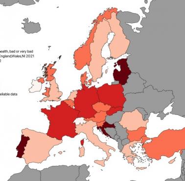 Samodzielne zgłaszanie złego lub bardzo złego stanu zdrowia w Europie w 2023 r.
