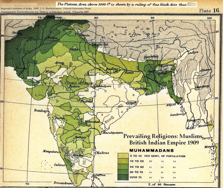 Odsetek muzułmanów w Indiach, 1909