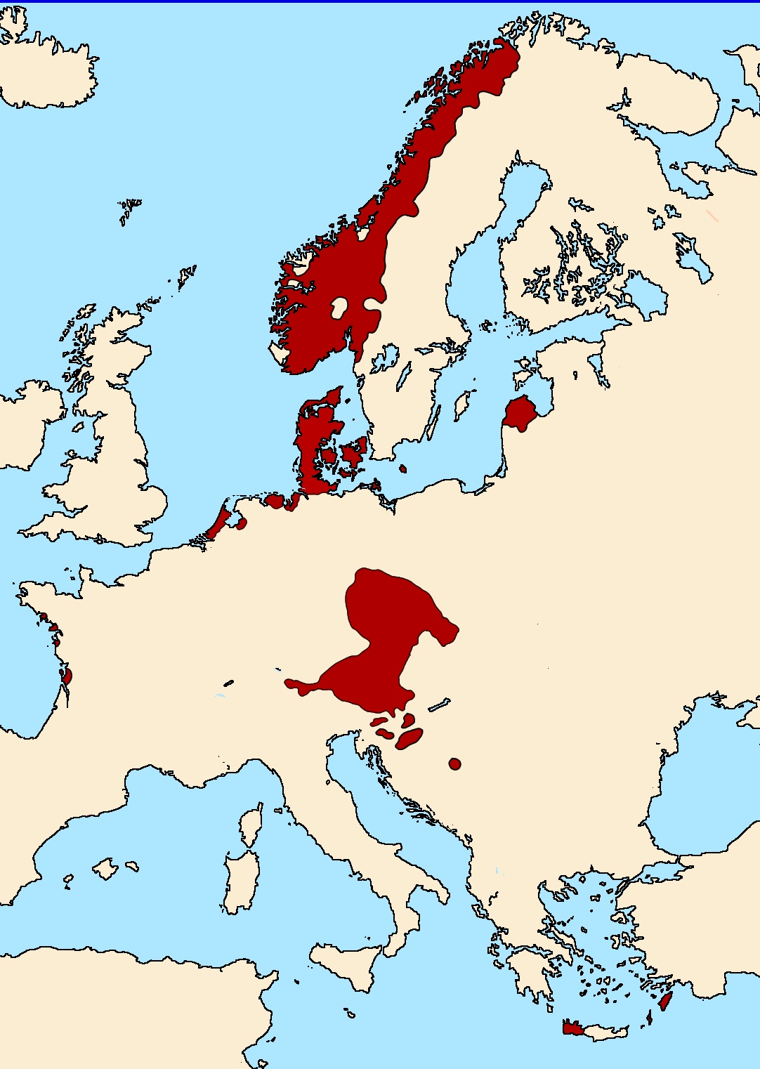 Obszar kontrolowany przez wojska III Rzeszy 8 maja 1945 r. (dzień przed niemiecką deklaracją kapitulacji)