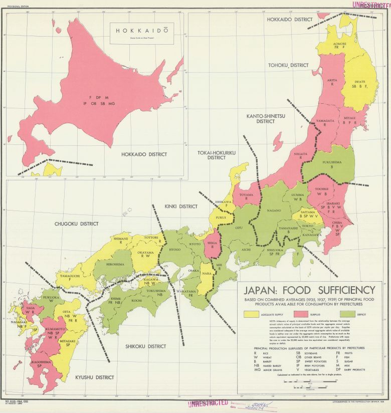Samowystarczalność żywnościowa Japonii, według prefektur 1945