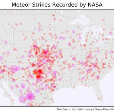 Mapa meteorytów, który spadły na teren USA
