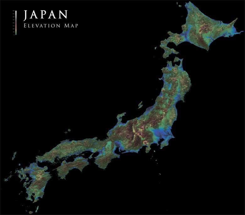 Hipsometryczna mapa Japonii