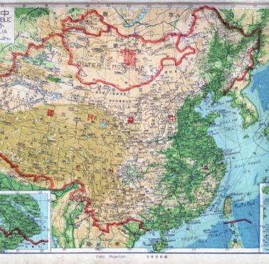 Mapa Chin z 1921-44 z uwzględnieniem odłączonej przez Rosjan Tuwińskiej Republiki Ludowej