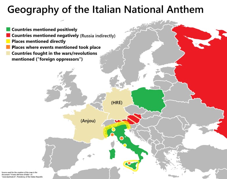 Miejsca, kraje wspomniane w hymnie narodowym Włoch (Geografia włoskiego hymnu narodowego)