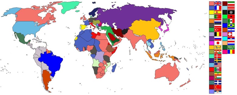 Mapa świata z 1905 roku z największymi istniejącymi ówcześnie imperiami